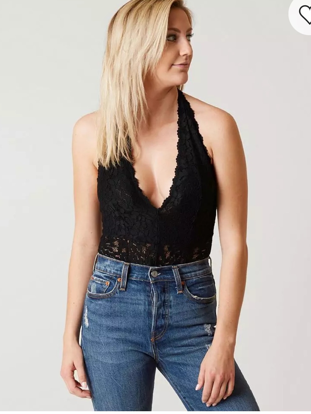NWT Intimately Free People Black Lace Avery Bodysuit Top Shirt Size L Large